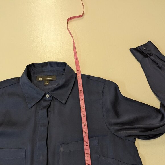 INC International Concepts Size XS Navy Satin Blue Button Down - Picture 9 of 12
